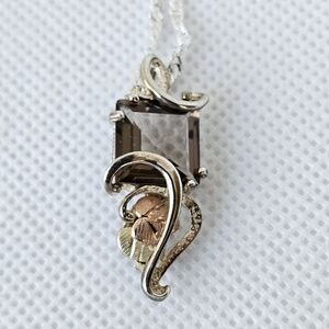 Vintage Black Hills Gold Smoky Topaz Necklace 12k Gold & Sterling Silver